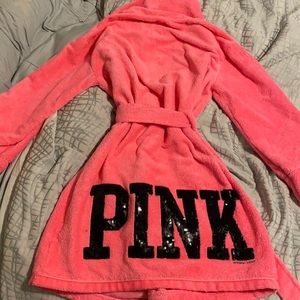 Pink with black sequin plush bathrobe